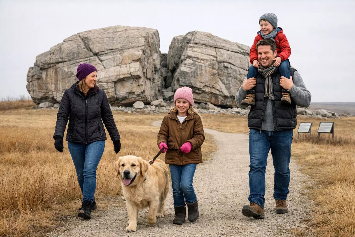 Healthy and Happy Okotoks Family Walking At the Big Rock